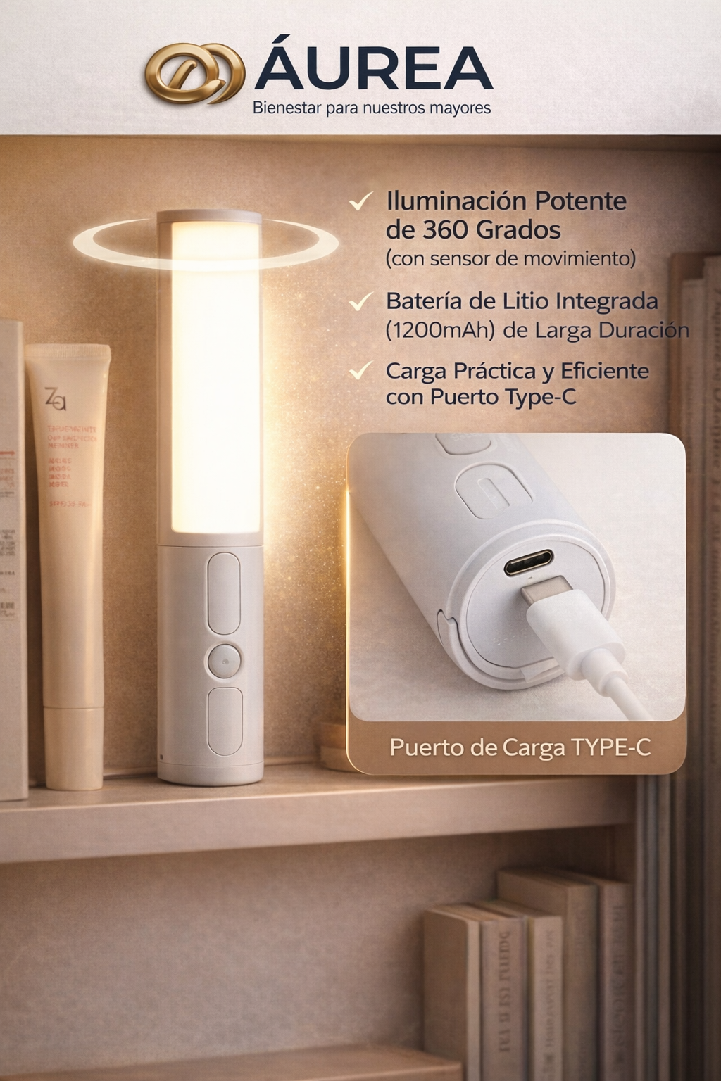 Luz de Guía Áurea – Sistema de Seguridad Nocturna con Giro 360°