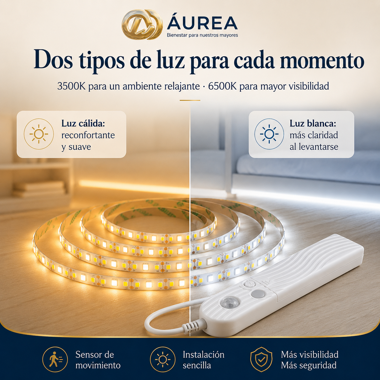 Luz nocturna inteligente Áurea para debajo de la cama